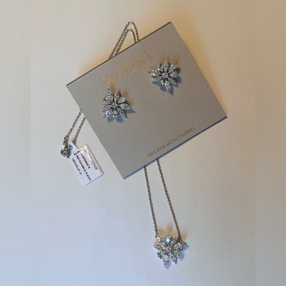 Nadri Jewelry - NWT NADRI Silver Necklace & Earrings Set, Precious Metal Plating, Floral Design